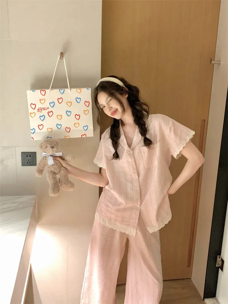 러블리 V넥 러플 홈웨어 세트 상세 이미지 2
