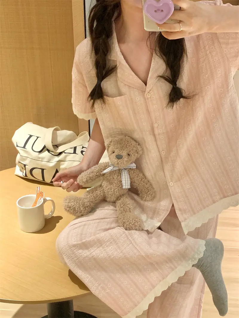 러블리 V넥 러플 홈웨어 세트 상세 이미지 6