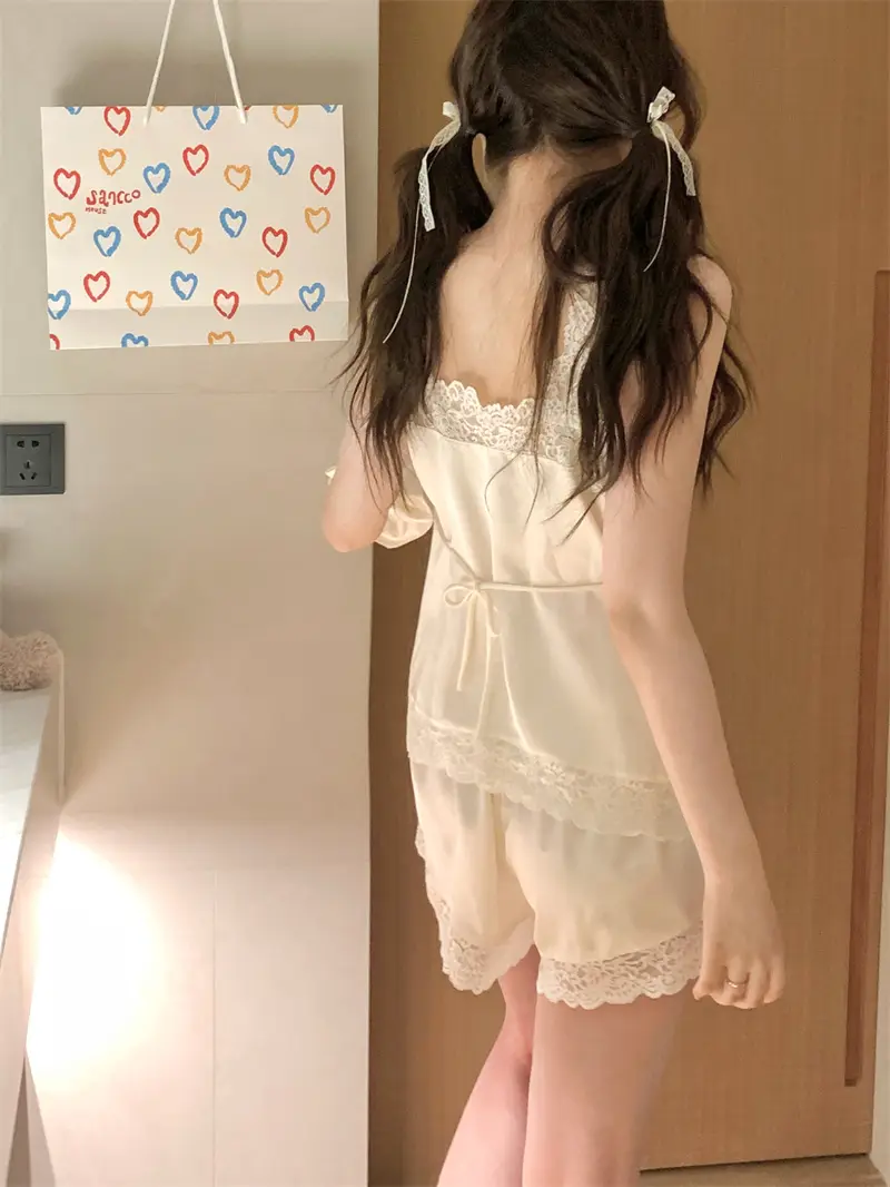 레이스 V넥 브라탑 홈웨어 세트 상세 이미지 1