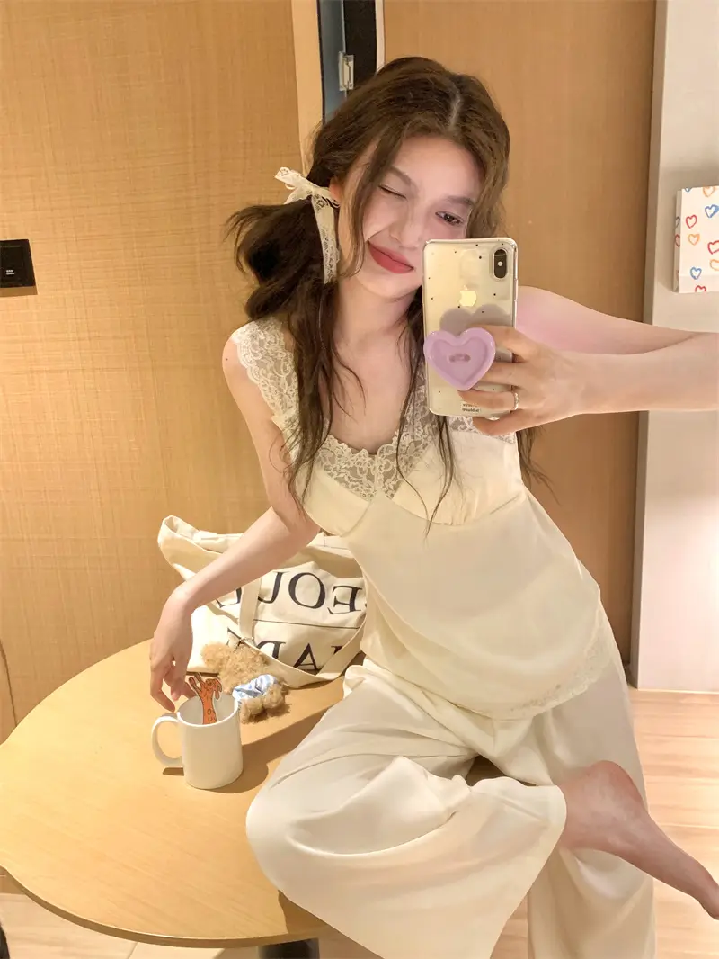 레이스 V넥 브라탑 홈웨어 세트 상세 이미지 4