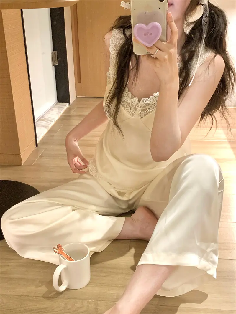 레이스 V넥 브라탑 홈웨어 세트 상세 이미지 5