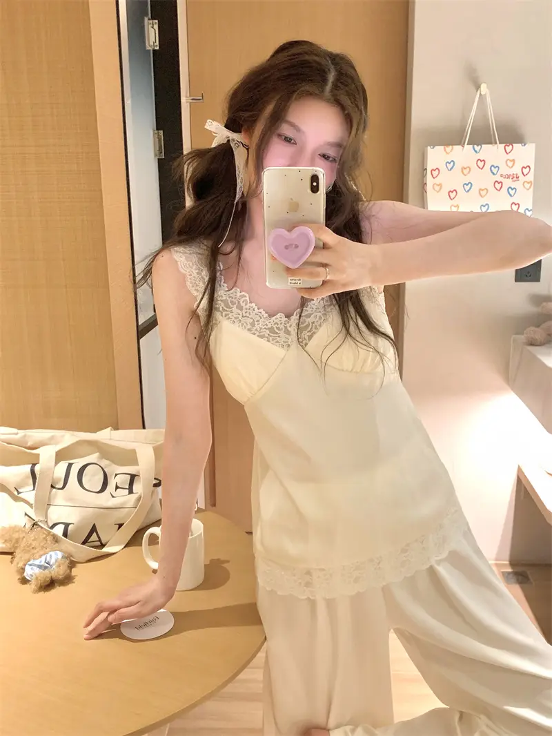 레이스 V넥 브라탑 홈웨어 세트 상세 이미지 8