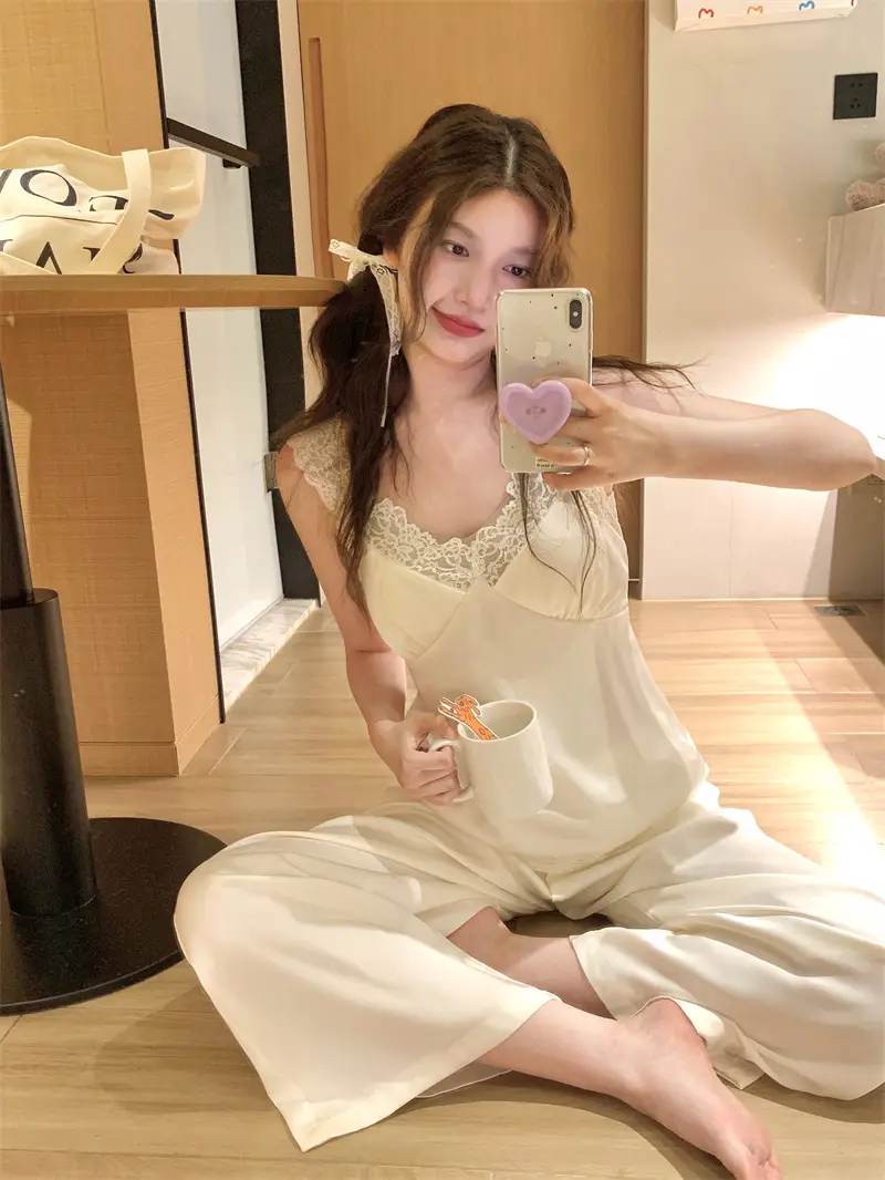 레이스 V넥 브라탑 홈웨어 세트 상세 이미지 9