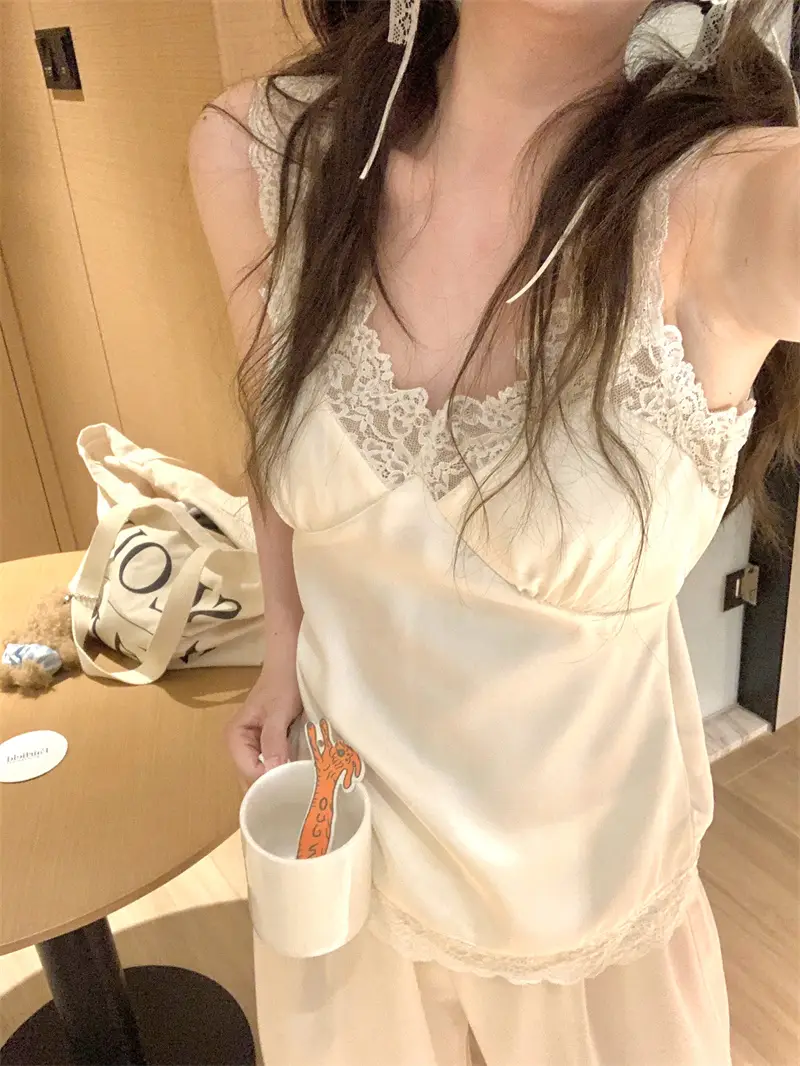 레이스 V넥 브라탑 홈웨어 세트 상세 이미지 11