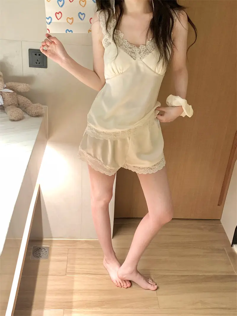 레이스 V넥 브라탑 홈웨어 세트 상세 이미지 12