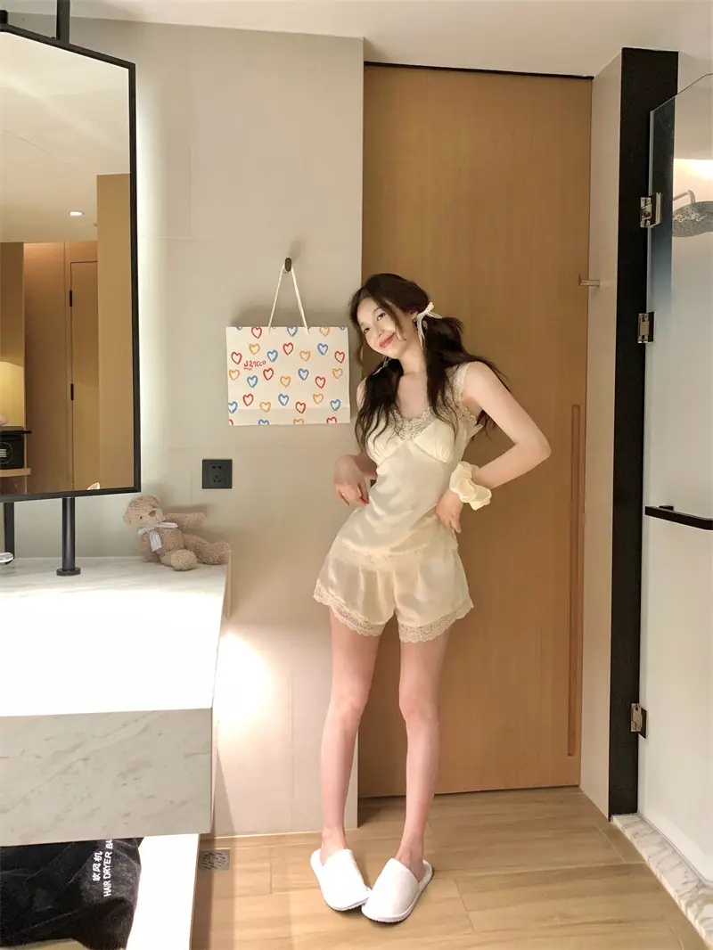 레이스 V넥 브라탑 홈웨어 세트 상세 이미지 14