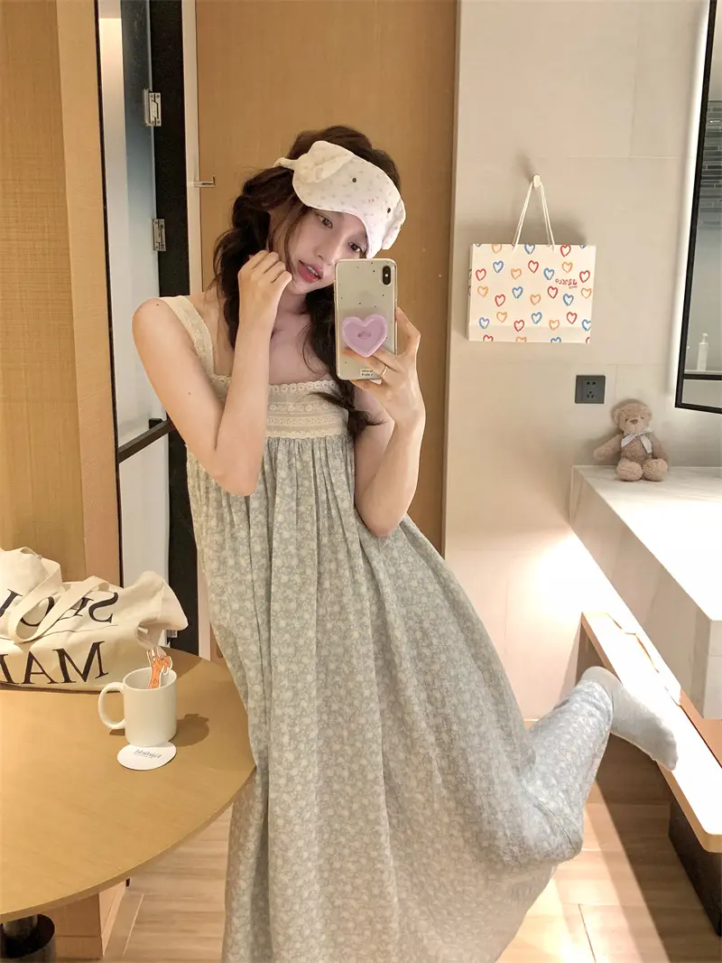 레이스 프린트 루즈한 파티 드레스 상세 이미지 3