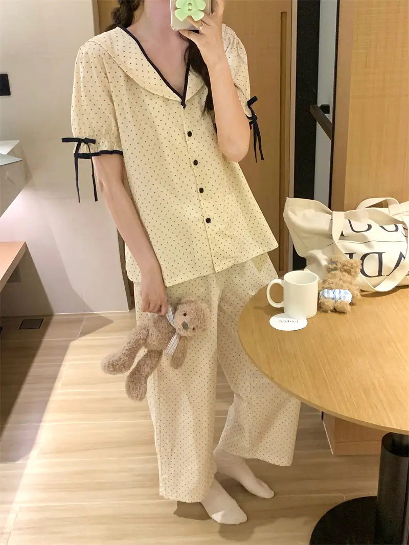 한국인기 러블리 레트로 도트 폴드 칼라 홈웨어 세트 상세 이미지 1