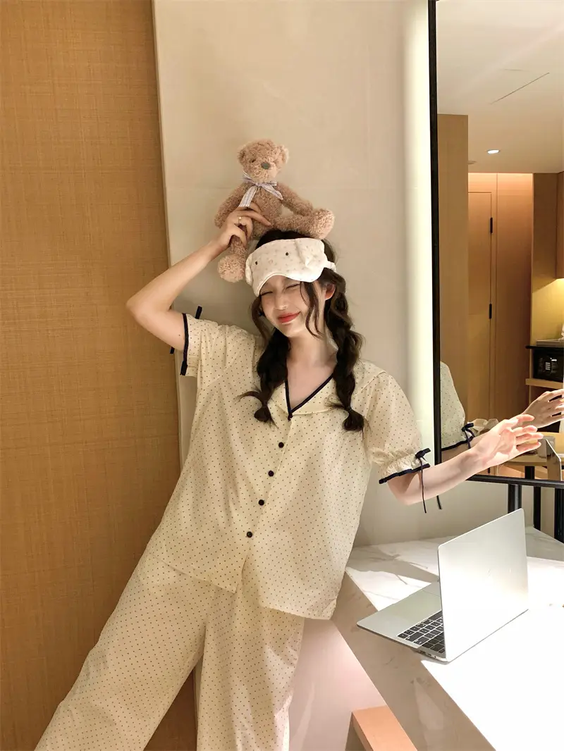 한국인기 러블리 레트로 도트 폴드 칼라 홈웨어 세트 상세 이미지 5