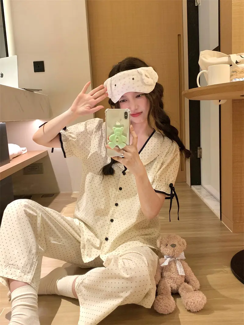한국인기 러블리 레트로 도트 폴드 칼라 홈웨어 세트 상세 이미지 7