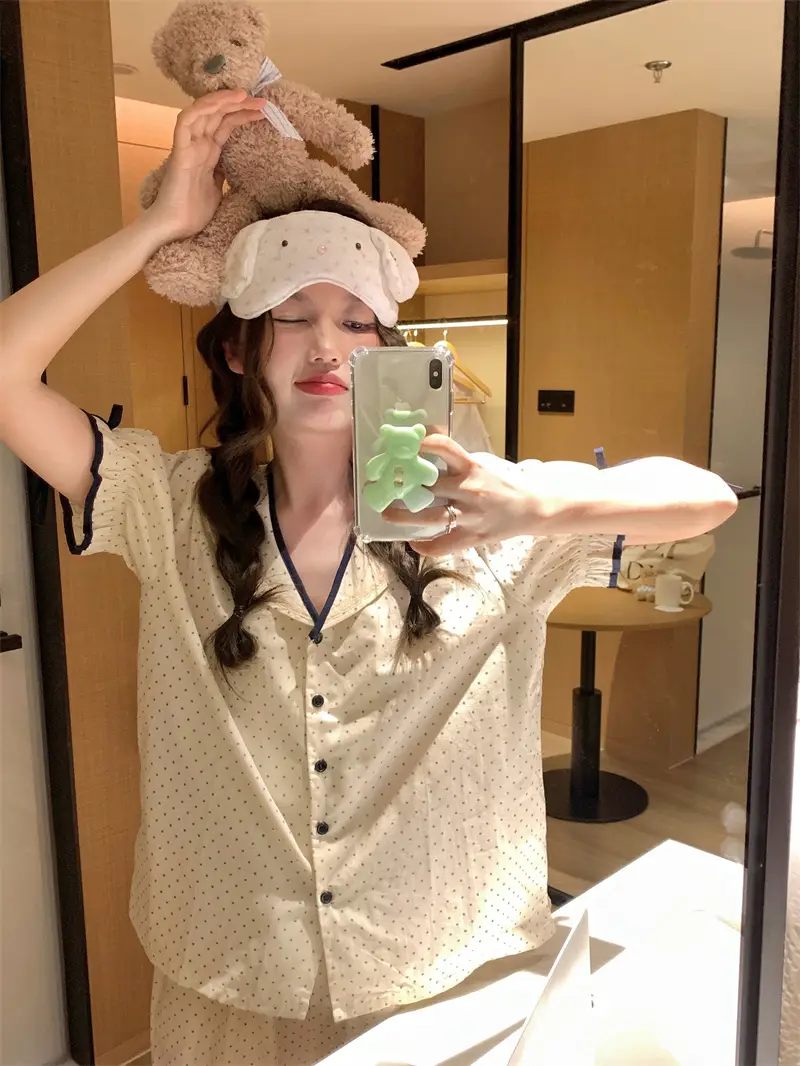 한국인기 러블리 레트로 도트 폴드 칼라 홈웨어 세트 상세 이미지 8