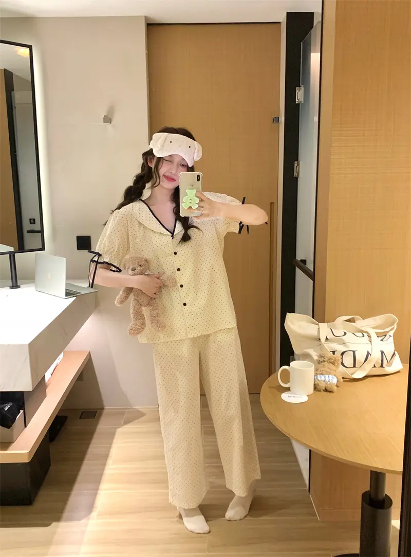 한국인기 러블리 레트로 도트 폴드 칼라 홈웨어 세트 상세 이미지 9