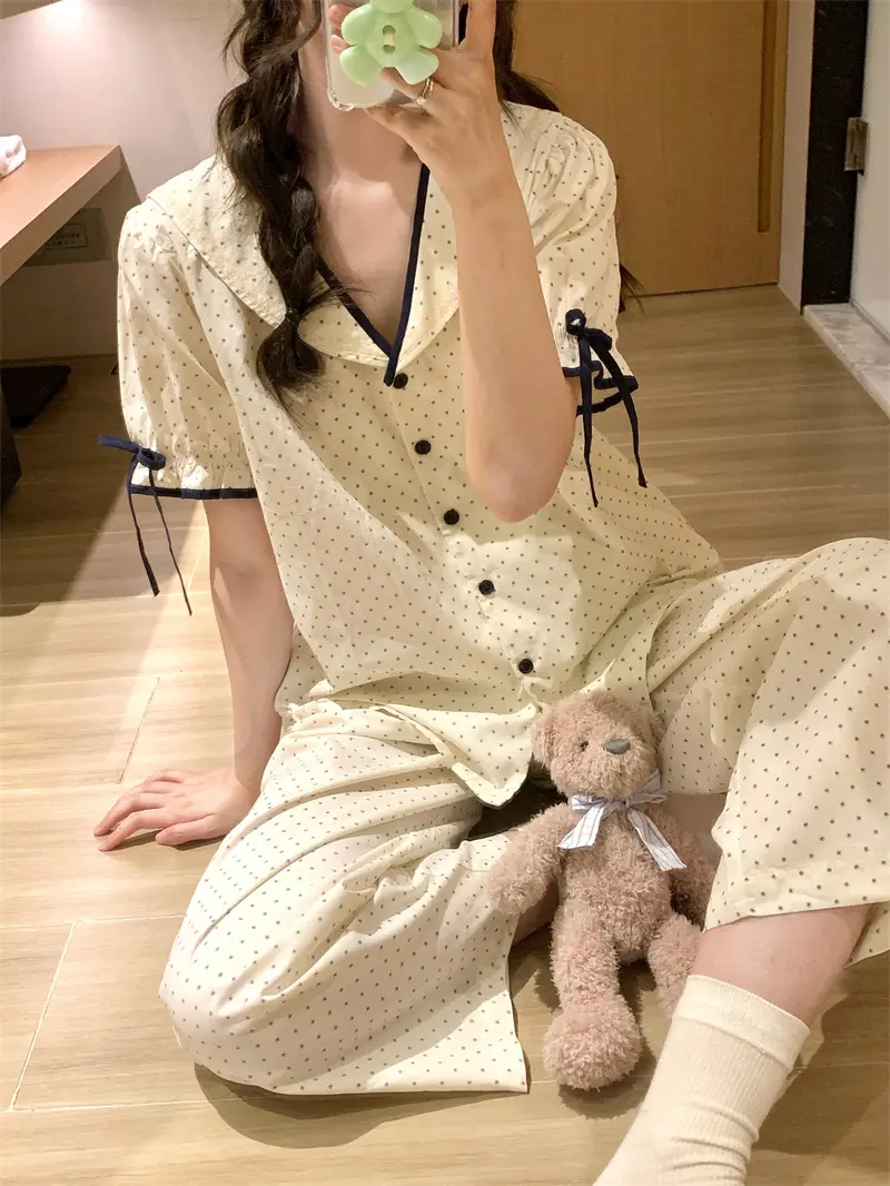 한국인기 러블리 레트로 도트 폴드 칼라 홈웨어 세트 상세 이미지 10