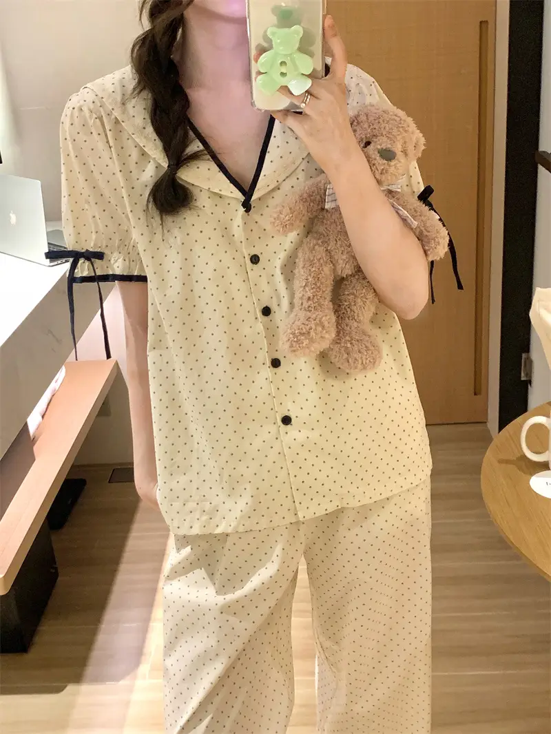 한국인기 러블리 레트로 도트 폴드 칼라 홈웨어 세트 상세 이미지 11