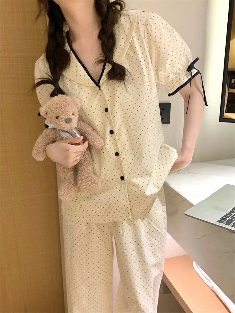 한국인기 러블리 레트로 도트 폴드 칼라 홈웨어 세트 상세 이미지 13