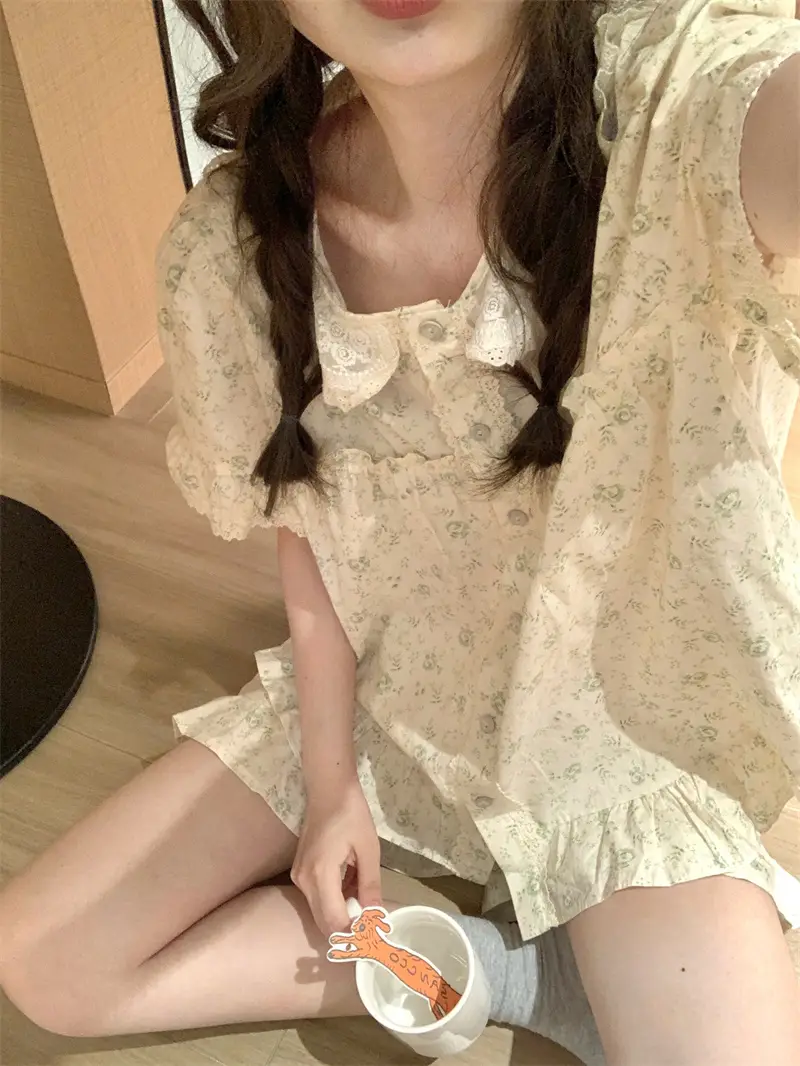 러블리 레이스 칼라 플라워 홈웨어 세트 상세 이미지 5