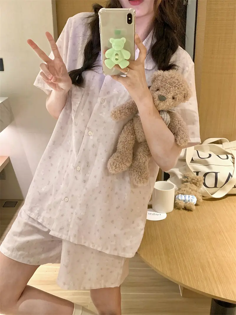 여성용 캐릭터 퍼플 플라워 홈웨어 세트 상세 이미지 6