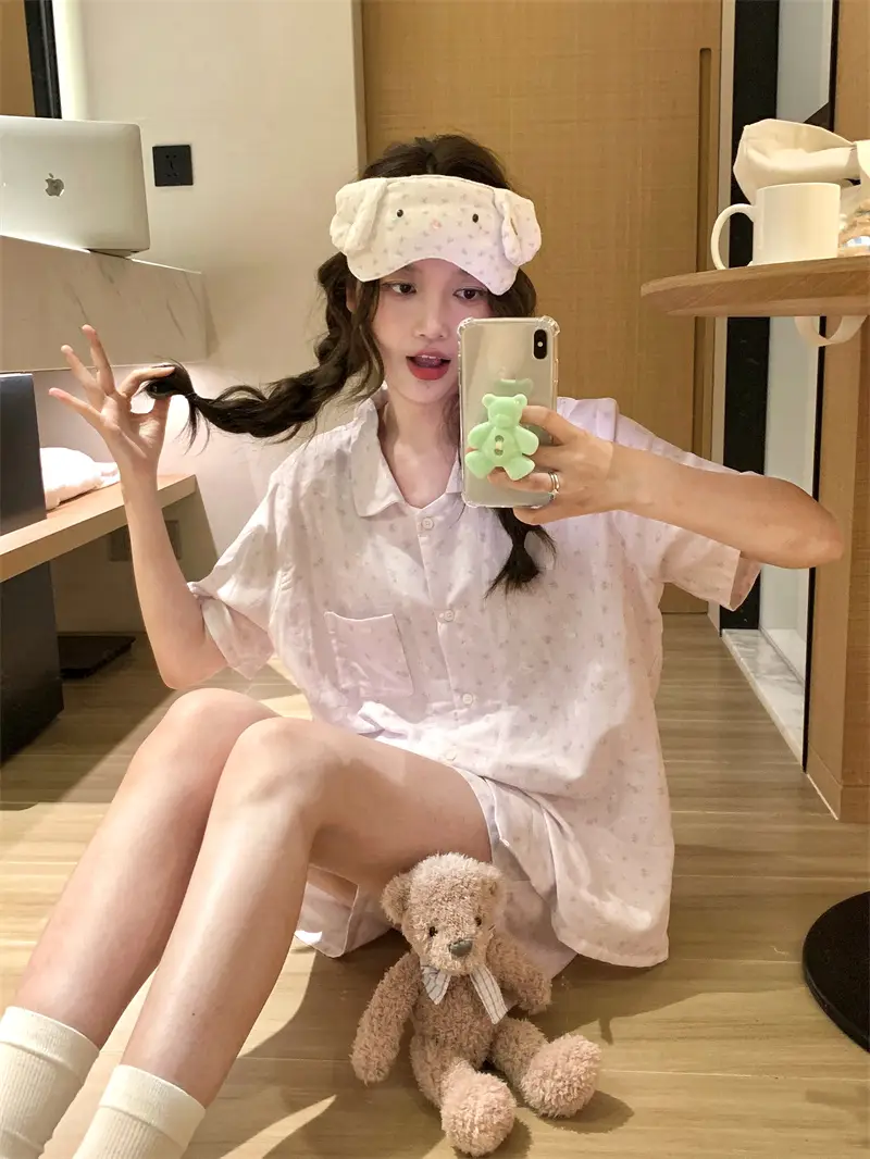 여성용 캐릭터 퍼플 플라워 홈웨어 세트 상세 이미지 8
