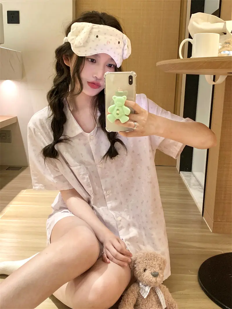 여성용 캐릭터 퍼플 플라워 홈웨어 세트 상세 이미지 10