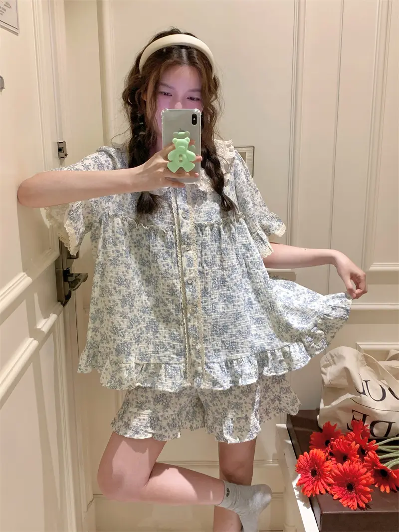 러블리 레이스 칼라 플라워 홈웨어 세트 상세 이미지 1