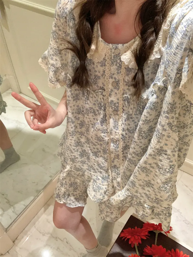 러블리 레이스 칼라 플라워 홈웨어 세트 상세 이미지 2