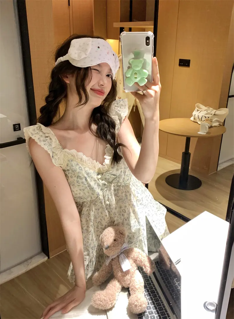 레이스 V넥 슬리브리스 홈웨어 세트 상세 이미지 9