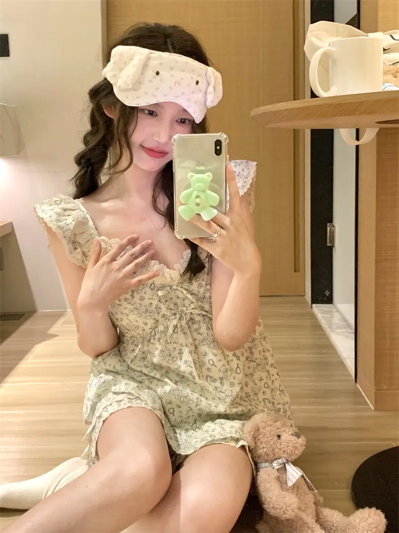 레이스 V넥 슬리브리스 홈웨어 세트 상세 이미지 10