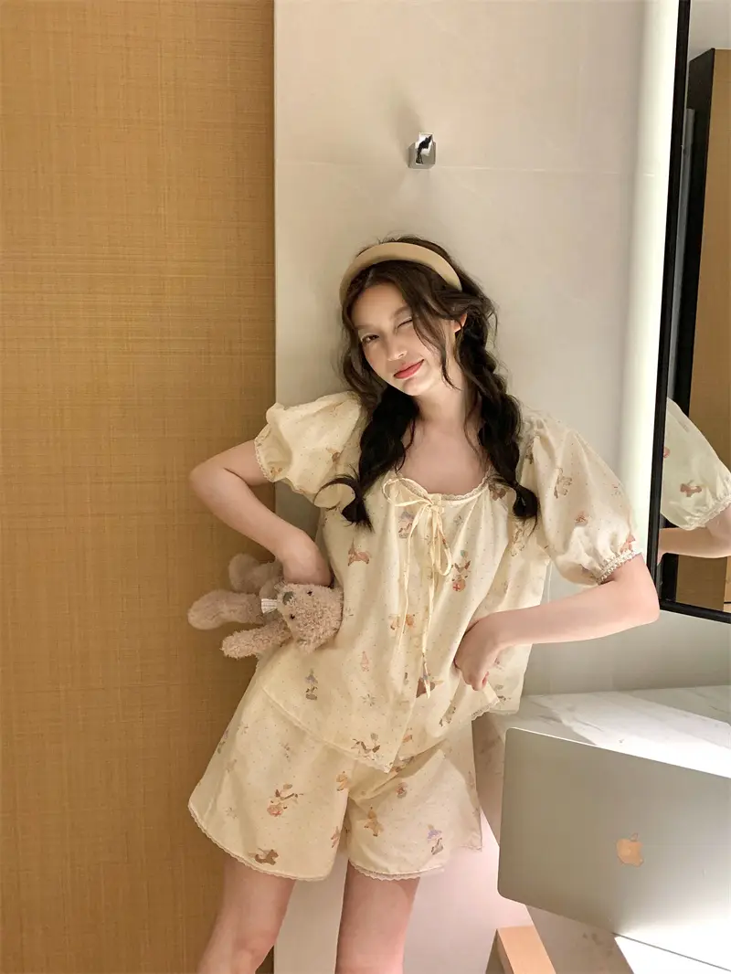 플라워 패턴 레이스 홈웨어 세트 상세 이미지 1