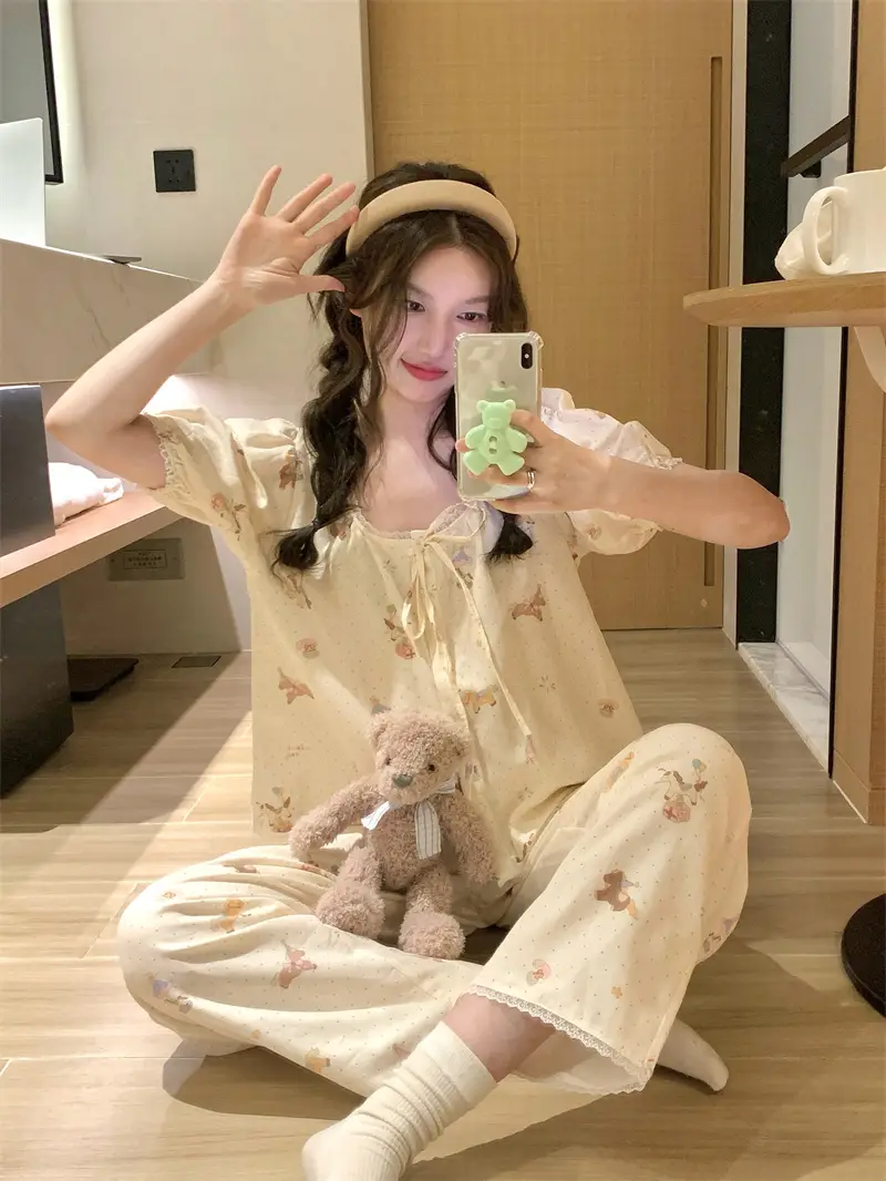 플라워 패턴 레이스 홈웨어 세트 상세 이미지 2
