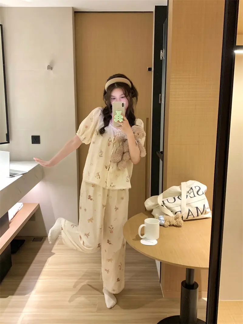 플라워 패턴 레이스 홈웨어 세트 상세 이미지 3