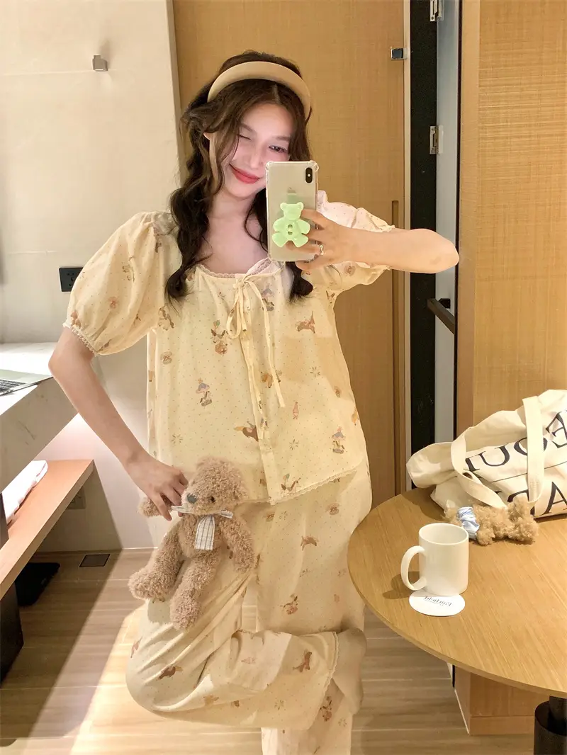 플라워 패턴 레이스 홈웨어 세트 상세 이미지 4