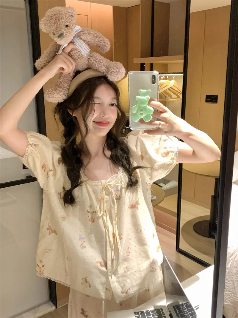 플라워 패턴 레이스 홈웨어 세트 상세 이미지 6