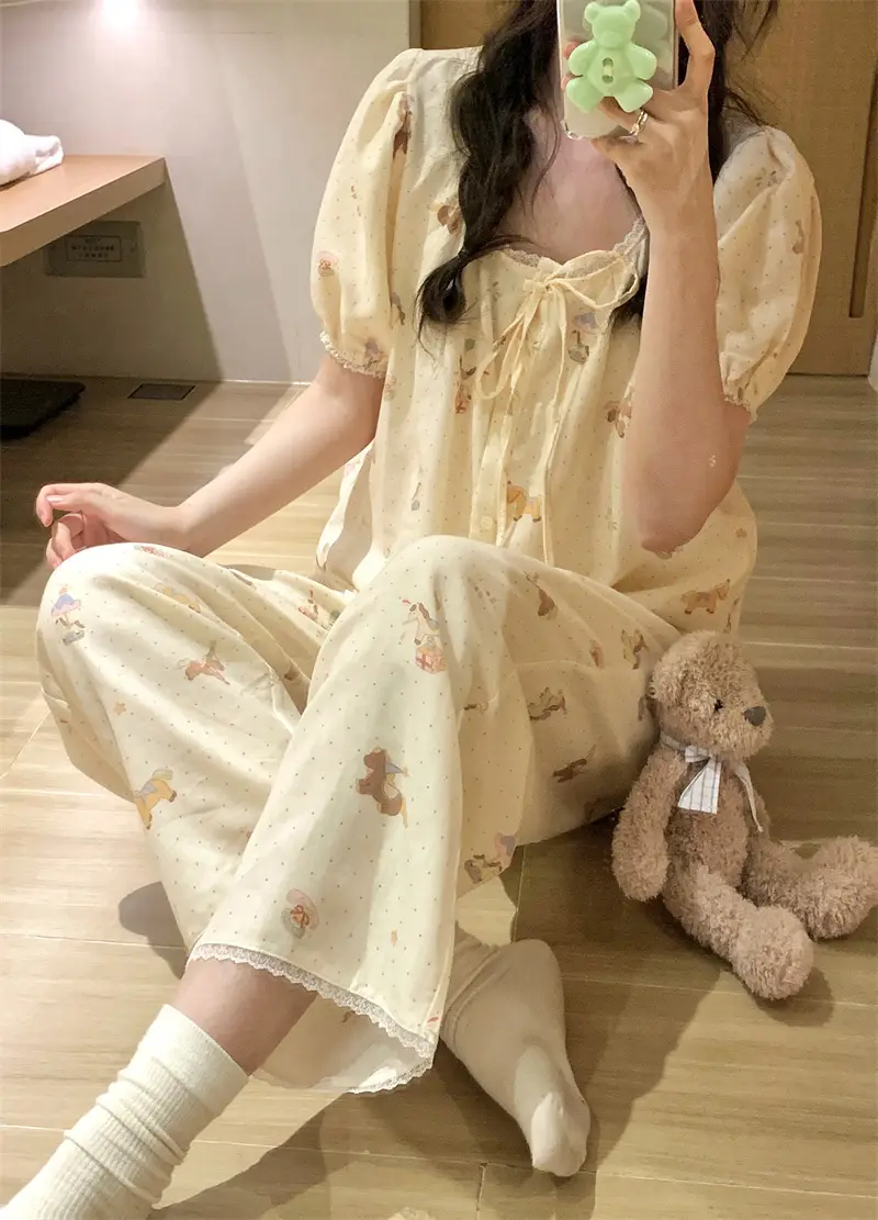 플라워 패턴 레이스 홈웨어 세트 상세 이미지 8