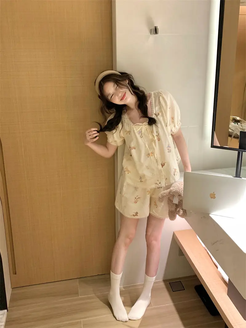 플라워 패턴 레이스 홈웨어 세트 상세 이미지 9