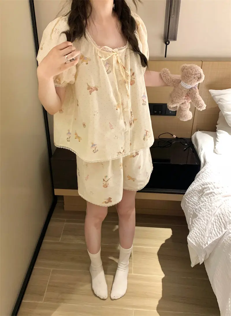 플라워 패턴 레이스 홈웨어 세트 상세 이미지 12