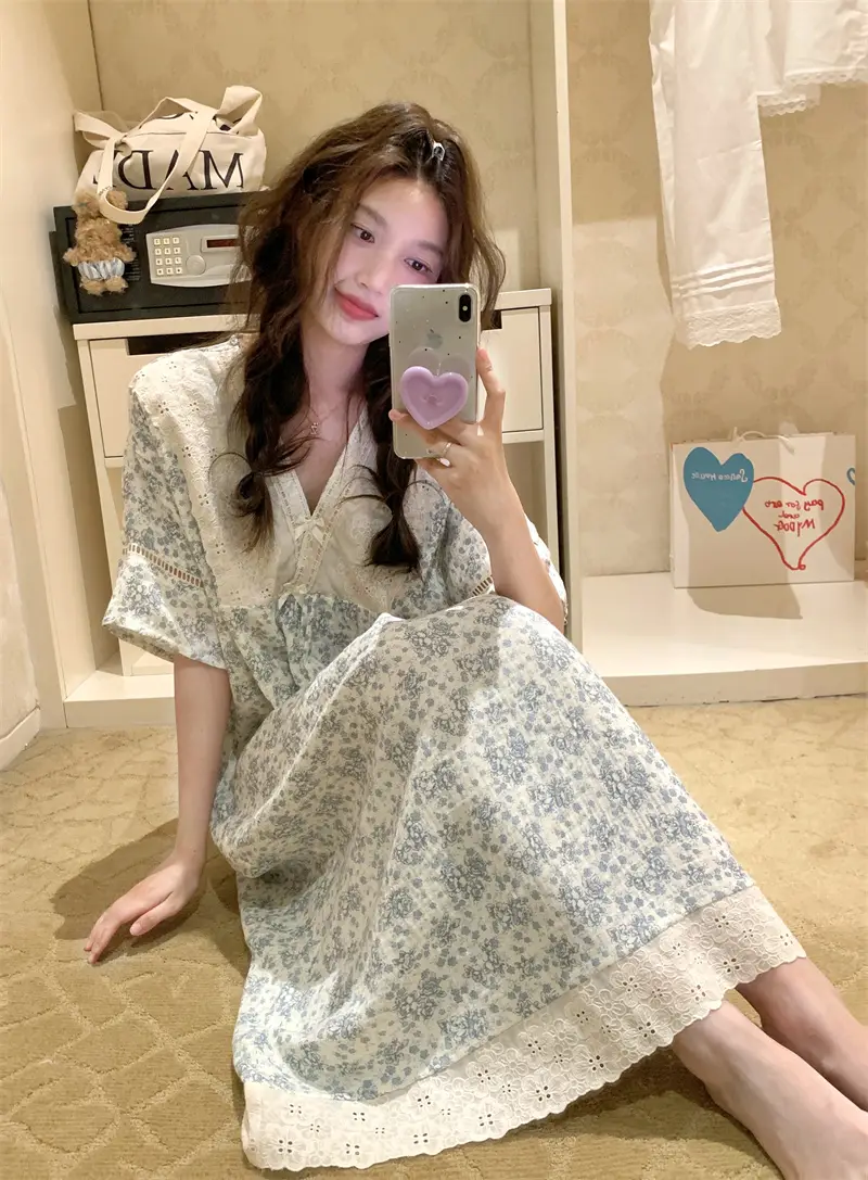 러블리 레이스 V넥 면사 나이트드레스 상세 이미지 2