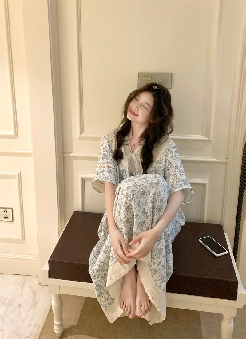 러블리 레이스 V넥 면사 나이트드레스 상세 이미지 3