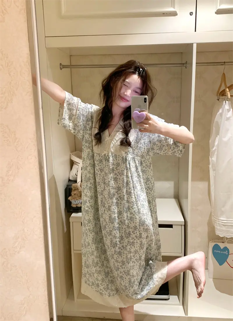 러블리 레이스 V넥 면사 나이트드레스 상세 이미지 5