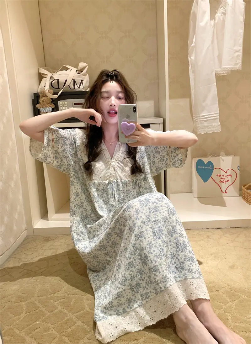 러블리 레이스 V넥 면사 나이트드레스 상세 이미지 6