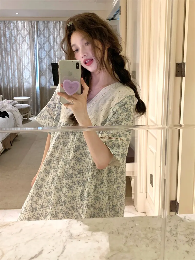러블리 레이스 V넥 면사 나이트드레스 상세 이미지 8