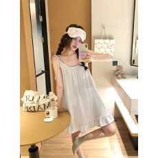 批发实拍 <b class='q'>夏</b>季简约湖水蓝家居服睡衣吊带睡裙