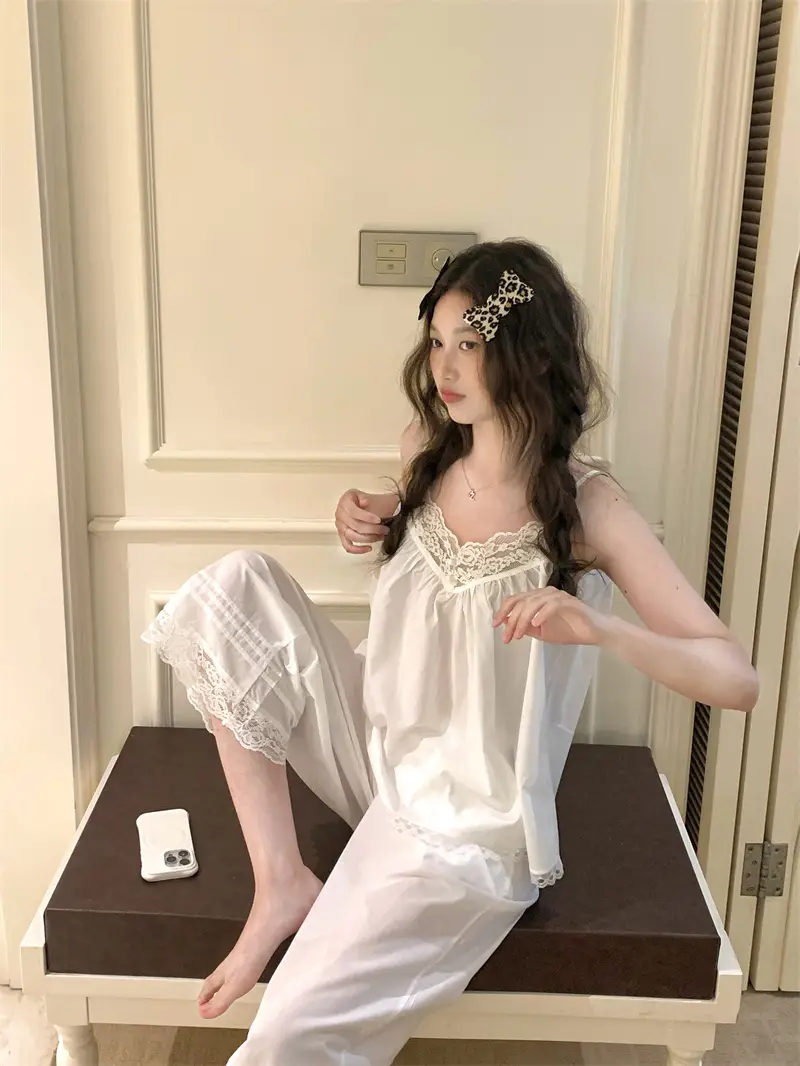 단추 레이스 티셔츠 홈웨어 세트 상세 이미지 22