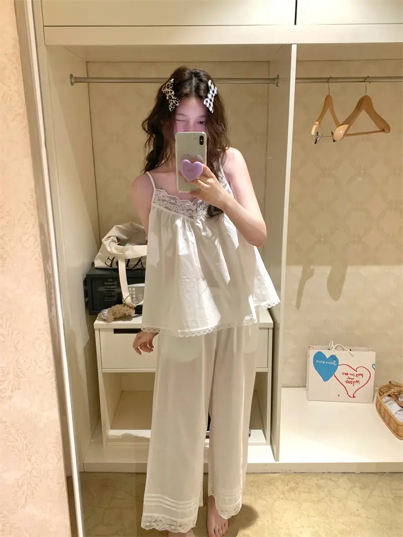 단추 레이스 티셔츠 홈웨어 세트 상세 이미지 23