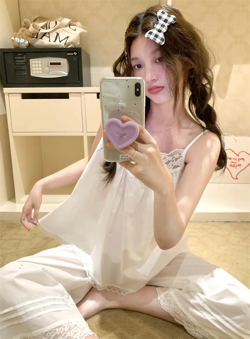 단추 레이스 티셔츠 홈웨어 세트 상세 이미지 26