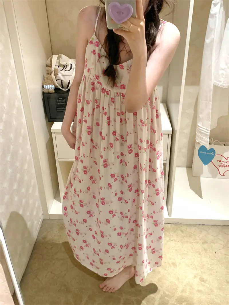 플라워 내추럴 V넥 슬리브리스 나이트드레스 상세 이미지 7
