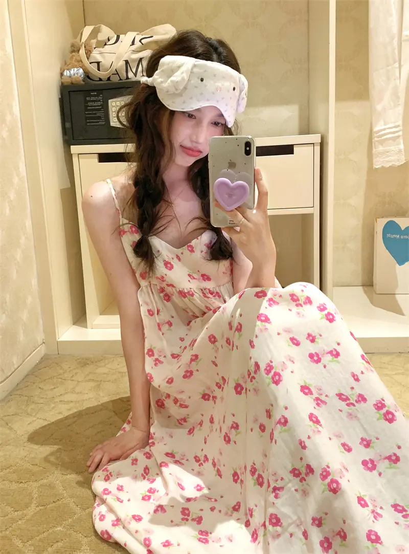 플라워 내추럴 V넥 슬리브리스 나이트드레스 상세 이미지 8