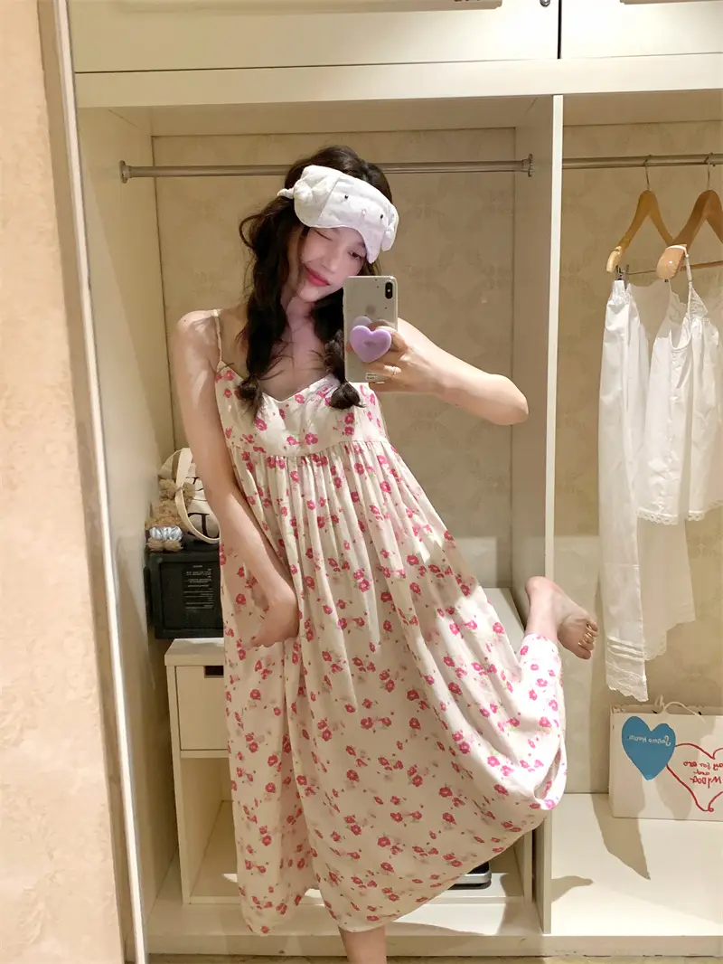 플라워 내추럴 V넥 슬리브리스 나이트드레스 상세 이미지 11