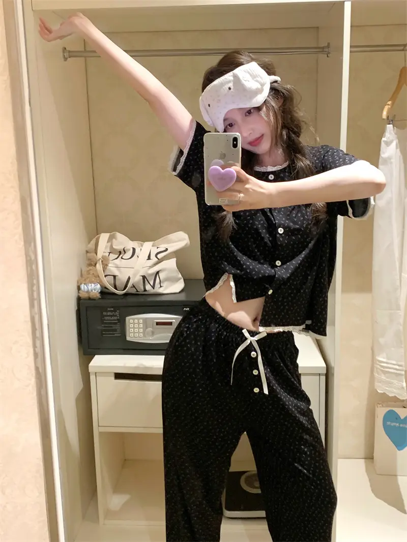 레트로 러블리 플라워 프릴 홈웨어 세트 상세 이미지 2