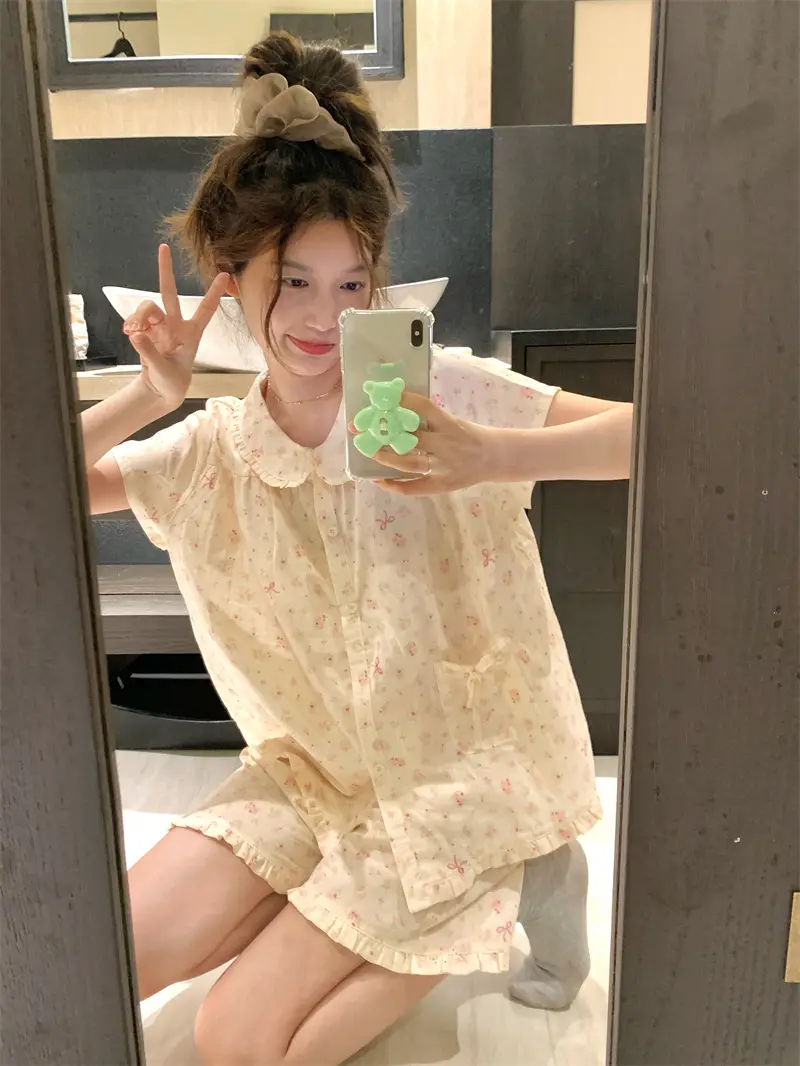 러블리 꽃무늬 반소매 홈웨어 세트 상세 이미지 4