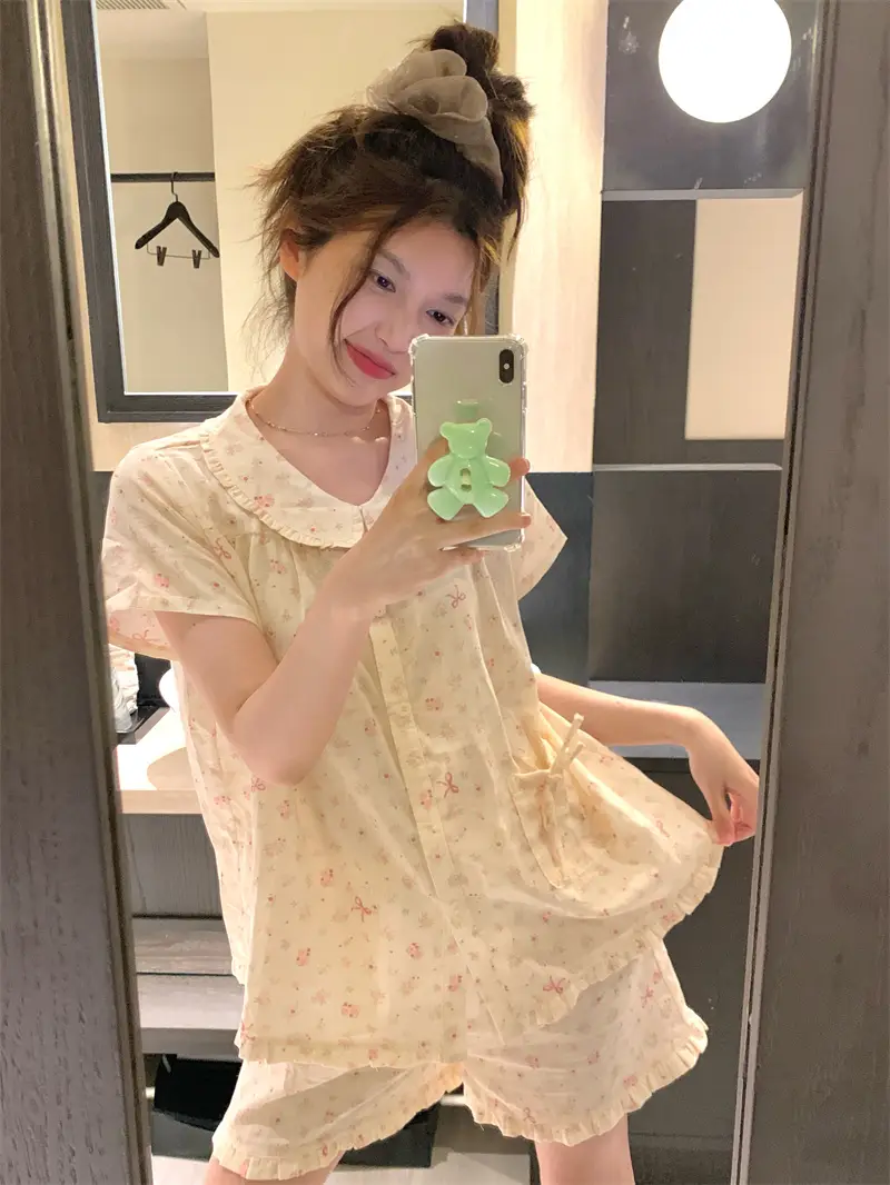러블리 꽃무늬 반소매 홈웨어 세트 상세 이미지 6